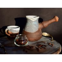 Keramik Cezve, Clay Coffee Turk, Graue Rustikale Kaffeekanne, Eco-Clay Cezve Coffee, Geschenk Für Kaffeeliebhaber von Firaworkshop