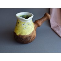 Keramik Cezve, Ukrainien Keramik, Clay Coffee Turk, Gelb Braun Rustikale Kaffeekanne, Öko-Ton Cezve Kaffee, Geschenk Für Kaffee-Liebhaber von Firaworkshop