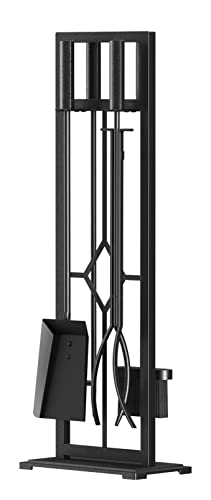 Fire Beauty 5-teiliges Kamin-Werkzeug-Set, Schmiedeeisen, Feuerstelle, Schürhaken, Halter (schwarz) von Fire Beauty