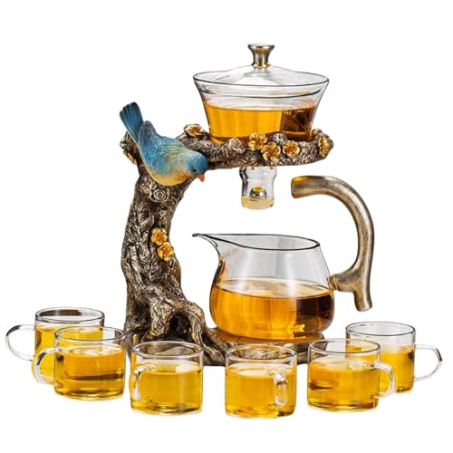 Fire Kirin Glas-Teekannen-Set, Tier-Vogel-Design, Halbautomatisch, Tropfende Rotierende Schüssel Mit Teesieb, Lazy Kungfu-Set von Fire Kirin