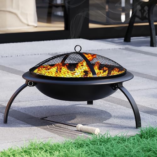 Fire Vida Feuerstelle aus Stahl, zusammenklappbar, für den Außenbereich, Garten, Terrasse, Grill, Camping, Schürhaken, Grill, Gitterdeckel, Rost von Fire Vida