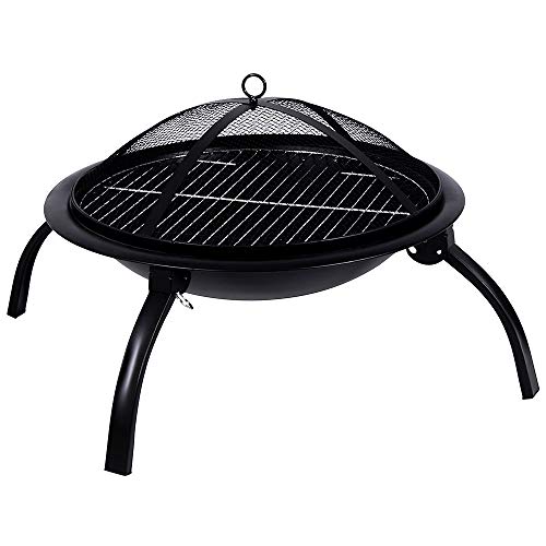 Vida Designs Feuerstelle Stahl klappbar Outdoor Garten Terrasse Heizung Grill Camping Bowl BBQ mit Schürhaken Modern Large Schwarz von Fire Vida