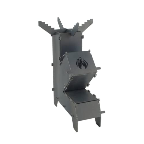 Fire World Raketenofen Rocket Stove Stecksystem aus massivem 3 mm dickem Stahl Feuerschale BBQ Rakete Holzofen Camping Campingkocher Campinggrill Made in Germany (Mittel) von Fire World