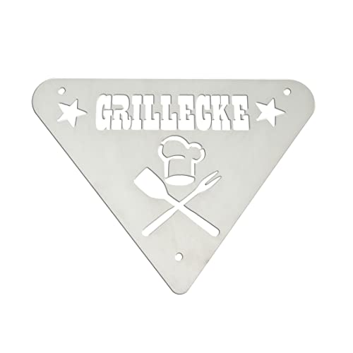 Gartendeko | Schild Grillecke | Grill Schild für Outdoor Küche | Made in Germany Grill Deko (Edelstahl) von Fire World