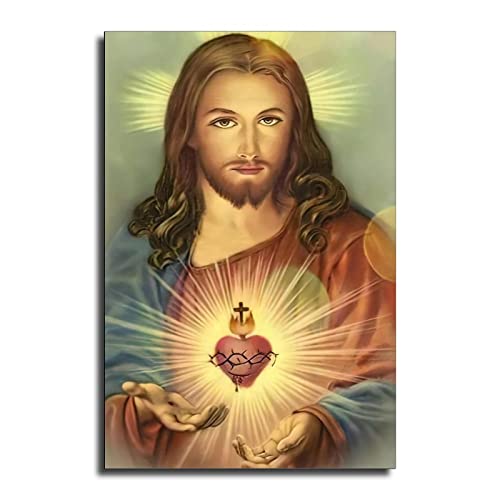 FireDeer Katholisches Jesus-Poster auf Leinwand, Gemälde, christlicher Gott, Bilder für Wohnzimmer, ohne Rahmen, heiliges Herz Jesus, 2,9 x 61 cm von FireDeer