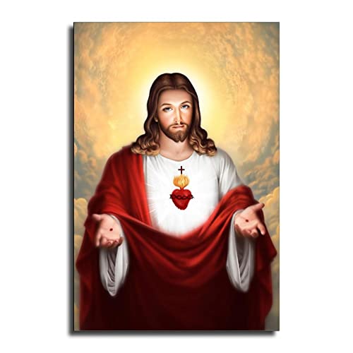 FireDeer Poster mit katholischem Jesus, Kunstdruck auf Leinwand, Gemälde mit christlichem Gott, Bilder für Wohnzimmer mit Rahmen (Heiliges Herz Jesu, 5,4 x 45,7 cm, gerahmt) von FireDeer