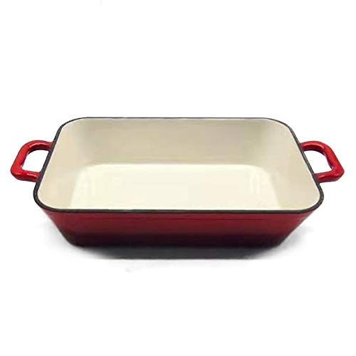 FireRocket Gusseisen Bräter 33.4 x 22.2 cm | Rechteckig Emaillierte Auflaufform ca. 5 Liter | Induktion und Herd | Weiß-Rot Lasagneform | Langlebig von FireRocket
