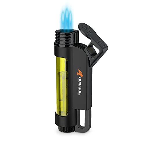 Firebird Illume Sturmfeuerzeug, Jet Feuerzeug mit Dreifach Jetflamme - Windbeständig - Transparentes Tankfenster - Einhandzündung - Große Einstellrad - Butangas Nachfüllbar (Gas Nicht enthalten) von Firebird