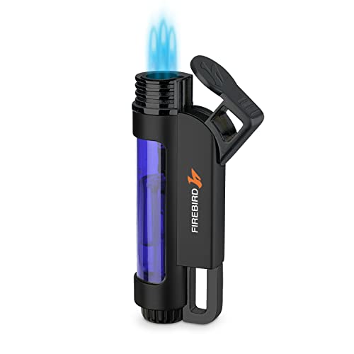 Firebird Illume Sturmfeuerzeug, Jet Feuerzeug mit Dreifach Jetflamme - Windbeständig - Transparentes Tankfenster - Einhandzündung - Große Einstellrad - Butangas Nachfüllbar (Gas Nicht enthalten) von Firebird