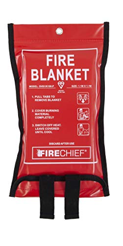 Firechief SVB1/K100-P 101-1489 Premium-Feuerlöschdecke mit Gütesiegel von Kitemark, kleine Feuerlöschdecke (1,1 x 1,1 m), geeignet für den Einsatz im Haus (Küche, Büro, Garage) von Firechief