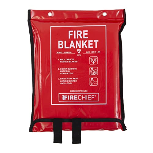 Firechief SVB4/K40 Feuerlöschdecke mit Gütesiegel, kommerzielle Feuerlöschdecke (1,8 x 1,8 m), geeignet für den Einsatz zu Hause, am Arbeitsplatz und für Kleiderfeuer von Firechief