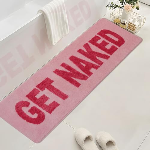 Firecos Get Naked Badematte Fußmatte rutschfeste Türmatte Fussmatte Microfiber Badezimmermatte Badewanne Duschteppich Badteppich für Badezimmerdekoration (Dunkelrosa, 50x150cm) von Firecos