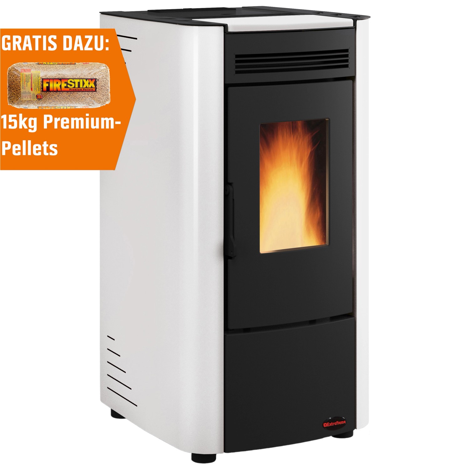 Extraflame Pelletofen Ketty Stahl Weiß 2,4 kW - 6,3 kW EEK: A+ von Firefix