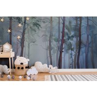 Kinderzimmer Twilight Forest Blue - Bäume Wandbild, Abnehmbare Tapete, Peel & Stick Oder Traditionelle Tapete von FirefliesUK