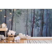Kinderzimmer Twilight Forest Blue - Bäume Wandbild, Abnehmbare Tapete, Schälen Und Aufkleben Oder Traditionelle Tapete von FirefliesUK