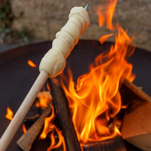 2 X Stockbrot Stöcke/Stockbrot Stab/Made in Germany/Grillspieße 100 cm Buchenholz mit Edelstahl Adapter Feuerschale Grillrohr Grillen Stockbrot Knüppelbrot von Firehard