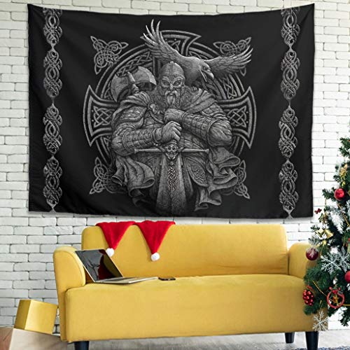 Firelife Wikinger Odin Rabe Wandteppich Wandbehang Tuch Dekotuch Wall Hanging Tapisserie Wandkunst für Schlafzimmer Wohnzimmer Stranddecke Picknickdecke von Firelife