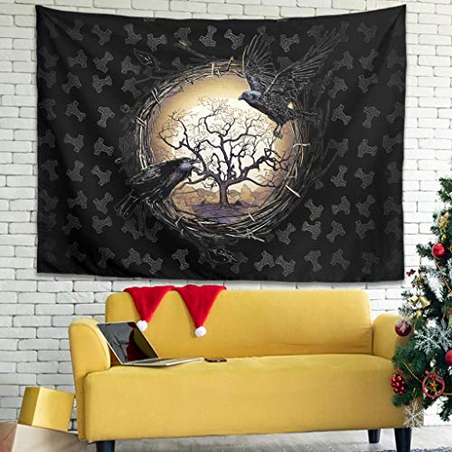 Firelife Wikinger Rabe Wandteppich Wandbehang Tuch Wandtuch Wall Hanging Tapisserie Schöne Wanddeko für Schlafzimmer Wohnzimmer Strandtuch Yogamatte von Firelife