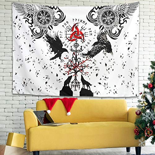Firelife Wikinger Runen Rabe Wandteppich Wandbehang Tuch Wandtuch Tapestry Tapisserie Wandkunst für Schlafzimmer Wohnzimmer Strandtücher Yogamatte White 200x150cm von Firelife