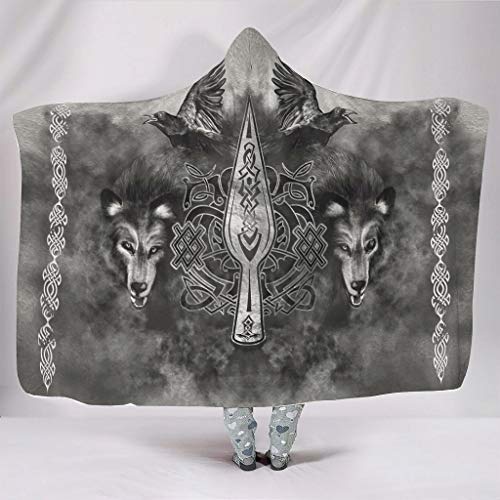 Wikinger Wolf Kuscheldecke mit Kapuze Kapuzendecke Sofadecke Couchdecke Schlafdecke Fleecedecke Winterdecke Flauschige Decke für Erwachsene Kinder von Firelife