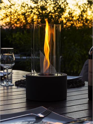 Firell Bioethanol Tischkamin mit [Tornado-Flamme] aus massivem Beton- Ethanol Tischfeuer Indoor & Outdoor | Feuersäule wärmend mit 2h Brenndauer | Tisch Kamin Feuer Wohnzimmer Terrasse Garten Balkon von Firell
