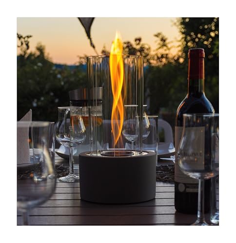 Firell Bioethanol Tischkamin aus massivem Beton - Ethanol Tischfeuer Indoor & Outdoor | Feuersäule wärmend mit über 2h Brenndauer | Sicheres Tisch Kamin Feuer für Wohnzimmer Terrasse Garten Balkon von Firell