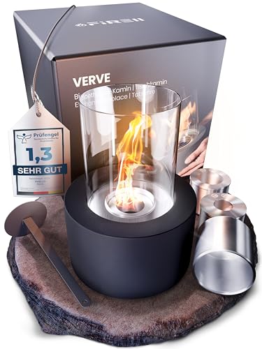 Firell Bioethanol Tischkamin schwarz aus [massivem Beton] - Ethanol Tischfeuer Indoor & Outdoor | Tischofen wärmend mit 3h Brenndauer | sicheres Tisch Kamin Feuer Wohnzimmer Terrasse Garten Balkon von Firell