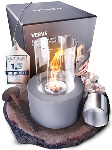 Firell Bioethanol Tischkamin aus [massivem Beton] - Ethanol Tischfeuer Indoor & Outdoor | Tischofen wärmend mit 3h Brenndauer | sicheres Tisch Kamin Feuer für Wohnzimmer Terrasse Garten Balkon von Firell