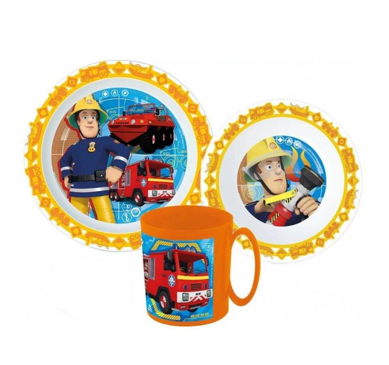 Fireman Sam Kindergeschirr-Set Feuerwehrmann Sam Kinder Geschirr-Set 3 teilig (3-tlg), 1 Personen, Kuststoff, Becher Teller Schüssel von Fireman Sam