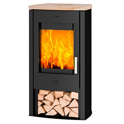 Fireplace K5733 Tuvalu Kaminofen Stahl Schwarz | Topplatte Sandstein/A+ von Fireplace