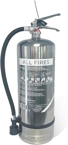 Firexo Edelstahl-Feuerlöscher 6L – Mehrzweck-Feuerlöscher für ALLE Feuer inkl. Li-Ionen-Akku brennt! - Notfallsicherheitsausrüstung für zu Hause von Firexo