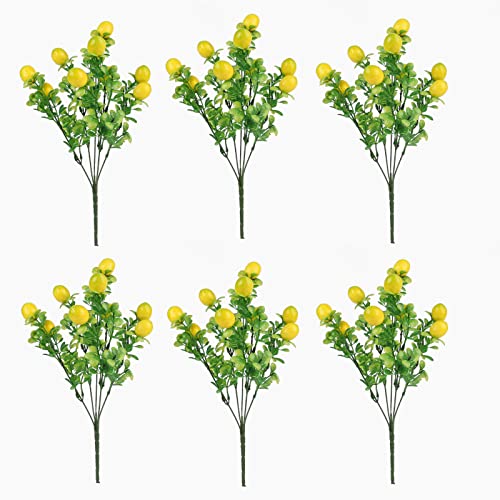 Firlar 6 Stück künstliche Zitronenzweige mit grünen Blättern, künstliche gelbe Zitronenbaumstiel, künstlicher Obstzweig, Frühlingsgelbe Zitrone, künstliche Blumenplektren, Vase, Dekoration von Firlar