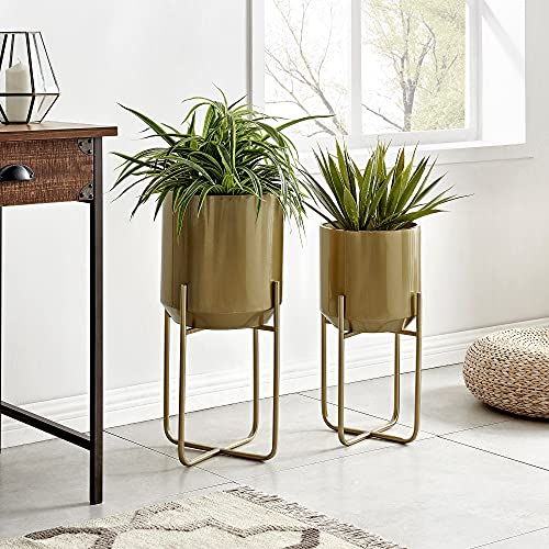 FirsTime & Co. Gold Pomona Outdoor Pflanzgefäß 2-teiliges Set für drinnen oder draußen, erhöhter Blumentopf für Garten, Terrasse, Balkon, Metall, 27,9 x 27,9 x 59,7 cm von FirsTime & Co.