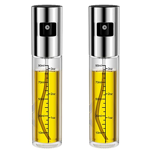 Firschoie 2 Öl Sprayer, Ölsprüher Flasche, 100ml Ölsprüher für Kochen mit Skala, Durchsichtige nachfüllbare Öl- oder Essigspenderflasche, Geeignet zum Kochen, Grillen, Backen, Salate(Silber) von Firschoie