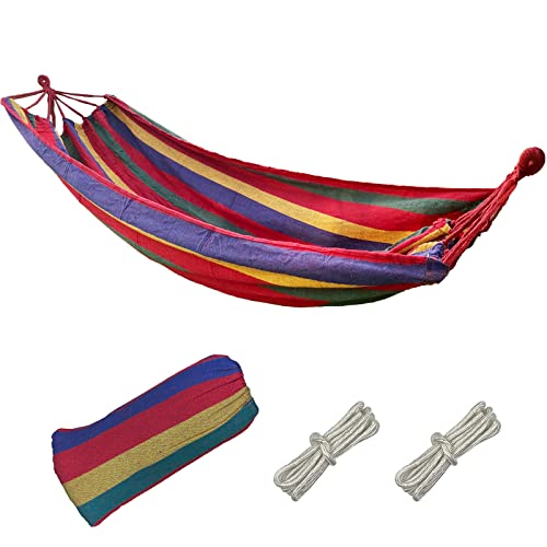 Firschoie Hängematte, Leinwand 280 x 100 cm Gesamtlänge 280cm Hammock Tragfähigkeit 300kg, Gestreifte Reisehängematte Bequeme Outdoor-Hängematten, Hangemate für Outdoor, Camping, Balkon, Strand(Rot) von Firschoie