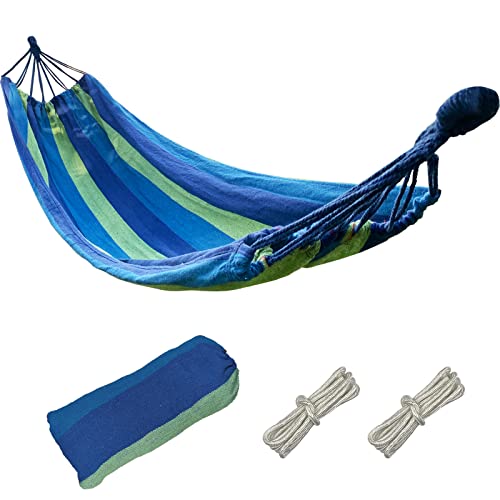 Firschoie Hängematte, Leinwand 280 x 100 cm Gesamtlänge 280cm Hammock Tragfähigkeit 300kg, Gestreifte Reisehängematte Bequeme Outdoor-Hängematten, Hangemate für Outdoor, Camping, Balkon, Strand(Blau) von Firschoie