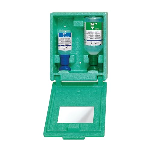 First Aid Only Augenspülstation in Wandbox inkl. Augenspüllösungen | Staubdichte Augen-Notfallstation mit Augenduschen 500ml Kochsalzlösung (0,9%) & 200ml Phosphatpufferlösung (4,9%) | P-44010 00 von First Aid Only