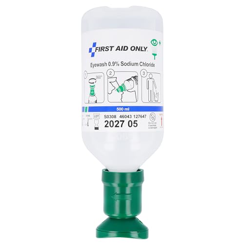 First Aid Only Augenspülflasche 500ml Natriumchloridlösung (0,9%) | Erste-Hilfe Augendusche mit Kochsalzlösung | Effektive Augenreinigung bei Verletzungen oder Verschmutzungen | P-44011 00 von First Aid Only