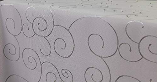 First-Tex Ornament Damast Tischdecke 130x220 oval Silber* von First-Tex
