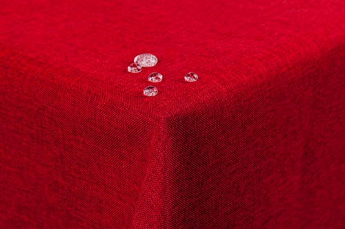 Tischdecke Leinenoptik Lotuseffekt abwaschbar mit gerader Saumkante 130x220 oval in rot von First-Tex
