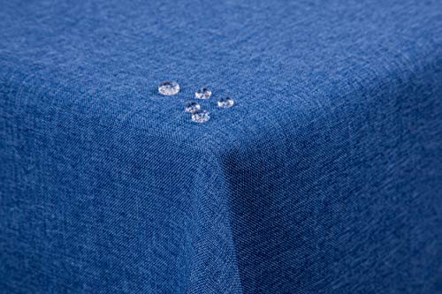 First-Tex Tischdecke Leinenoptik Lotuseffekt abwaschbar mit gerader Saumkante 130x300 eckig in blau von First-Tex