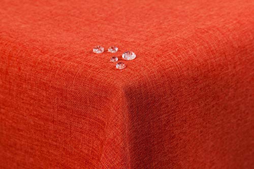 First-Tex Tischdecke Leinenoptik Lotuseffekt abwaschbar mit gerader Saumkante 220 rund in Terracotta/orange von First-Tex