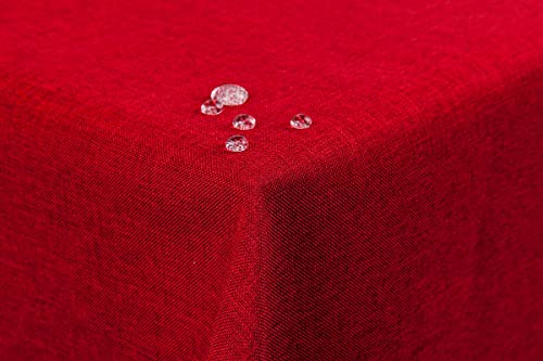 Tischdecke Leinenoptik Lotuseffekt abwaschbar mit gerader Saumkante 90x90 eckig in rot von First-Tex