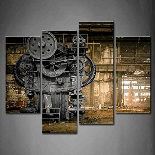 4 Panel Steampunk Maschine Alte Fabrik Wandkunst Malerei Dekor für Wohnzimmer Der Bilddruck auf Leinwand Die Architektur Kunstwerk Bilder für Home Office Moderne Dekoration von First Wall Art