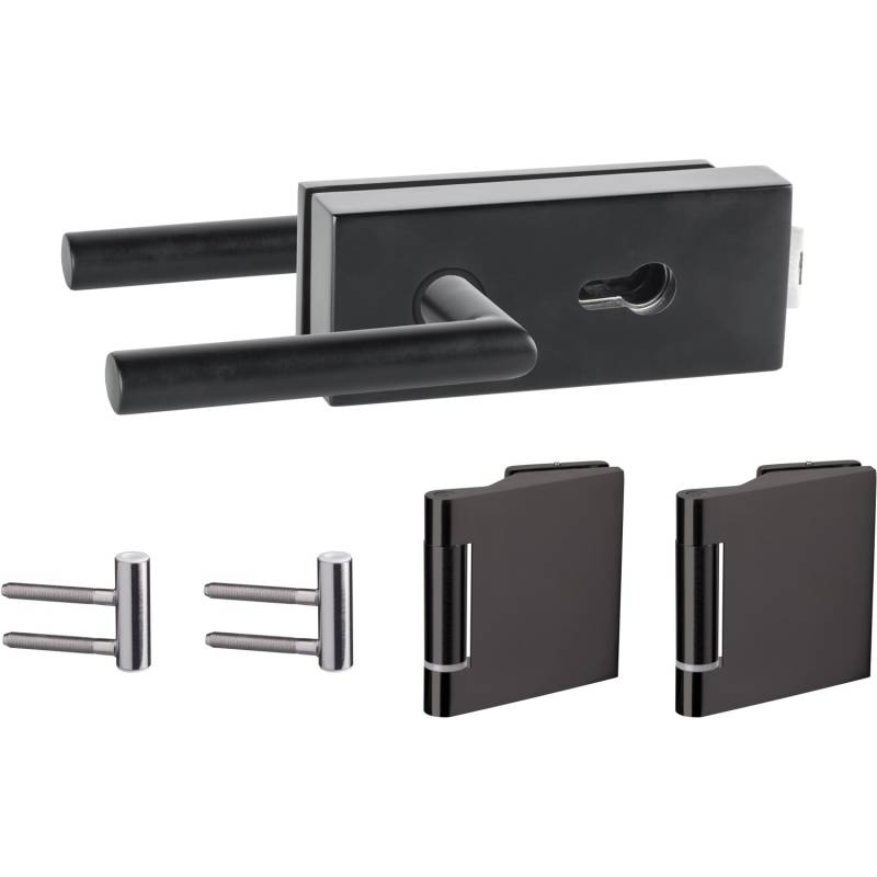 Beschlag-Set für Glasdrehtüren Quadrat Alpha Profilzylinder Matt Schwarz von Skyscope