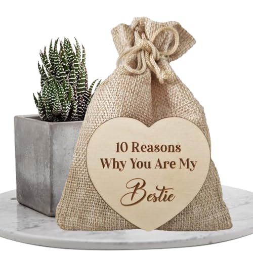 Du bist Mein Freund 10 Gründe Sack - -Herz-Token-Jute-Tasche,Tragbares, dekoratives Geburtstagsgeschenk aus Holzspänen für Mädchen, Jungen und Freunde von Firulab