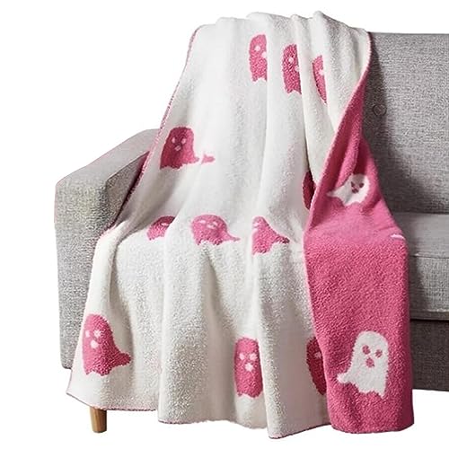 Firulab 2023 Halloween-Decke mit rosa Geistern, Flanell, wendbar, superweiche Überwurfdecke, Halloween-Dekoration, niedliche Geister, gemütliche Decken für alle Jahreszeiten von Firulab