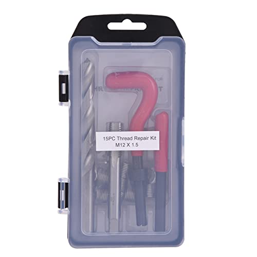 Firulab Metrisches Helicoil-Kit,15-teiliges Gewindeschrauben-Reparaturwerkzeug-Set M12 x 1,25 M12 x 1,5 M12 x 1,75 - Autowartungszubehör für die Autoreparatur von Firulab