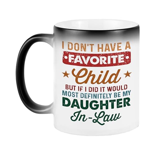 Firulab My Daughter-In-Law Mug - Message Appears as it Heats - I Dont Have A Favorite Child Daughter In Law Mug, Christmas Funny Novelty Mug Gift for Father Mother In Law von Firulab