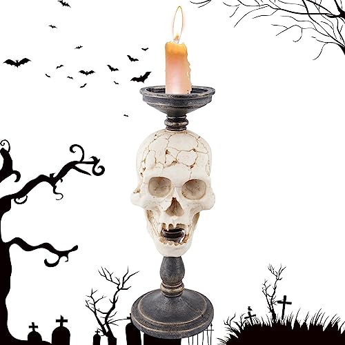 Halloween Teelichter Kerzenhalter - 33 cm Halloween-Teelichthalter - Weiße Totenkopf-Statue, dekorative Kerzenhalter für Halloween, Zuhause, Partyzubehör Firulab von Firulab
